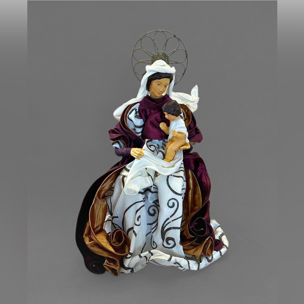 Madonna & Child Religious Figurine Fabric Dressed Statue Halo Catholic Decor